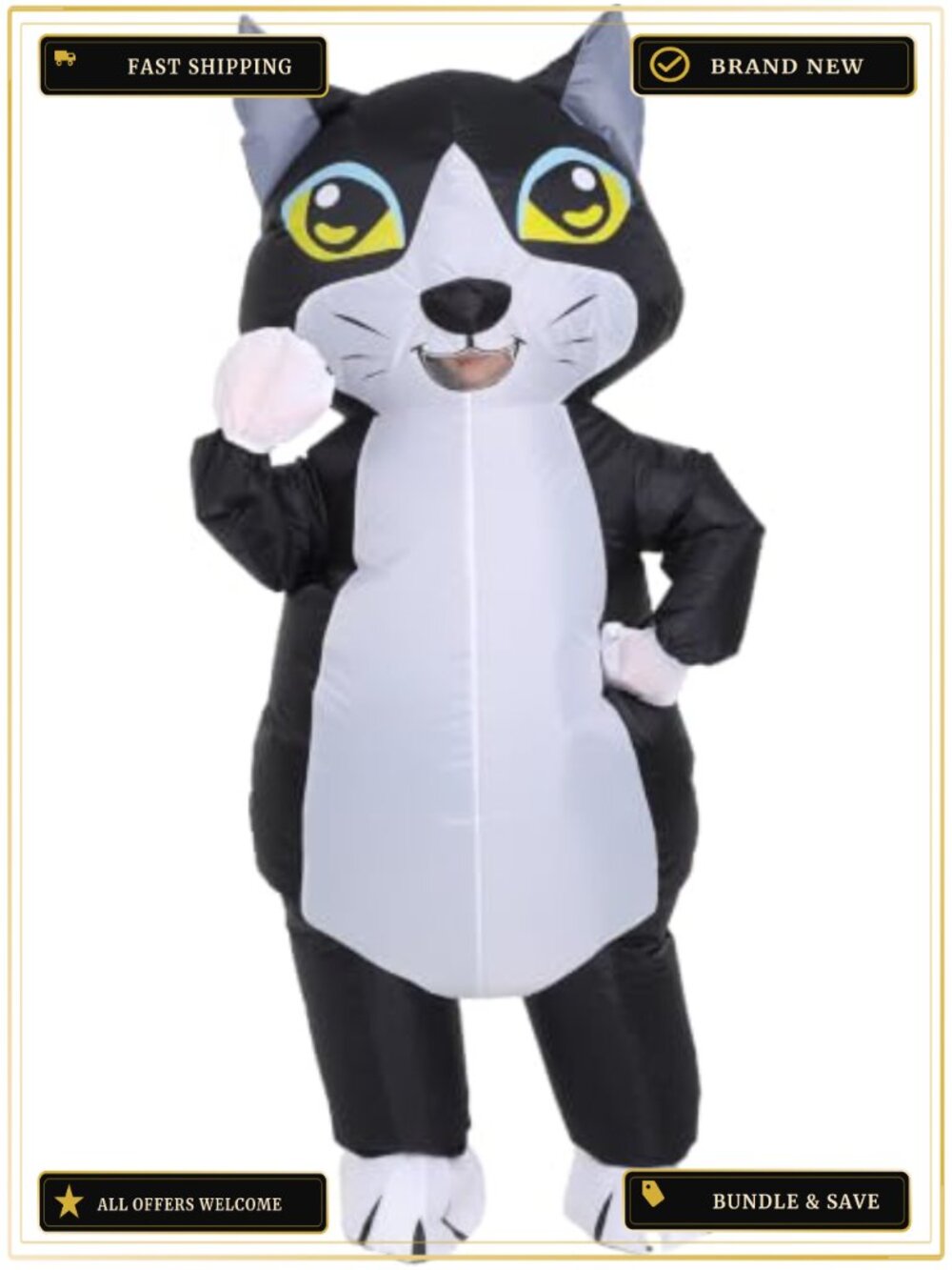 Inflatable Tuxedo Cat Costume Adult Full Body Blow Up Suit Halloween Cosplay